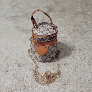 Designer Beige and Brown Cylinder Bag